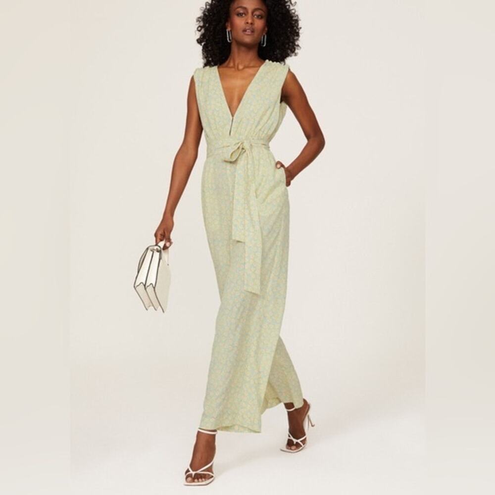 Derek Lam Collective Floral Wide Leg Jumpsuit Size 38 Sleeveless Tie Waist